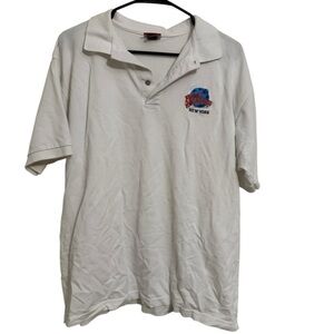 Planet Hollywood New York White Embroidered Polo Shirt Vintage 90s